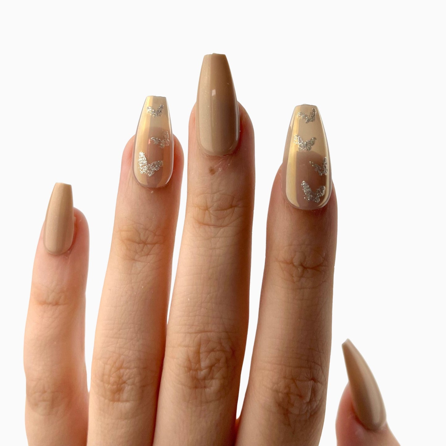 Brown butterfly long press-on nails tekokynnet