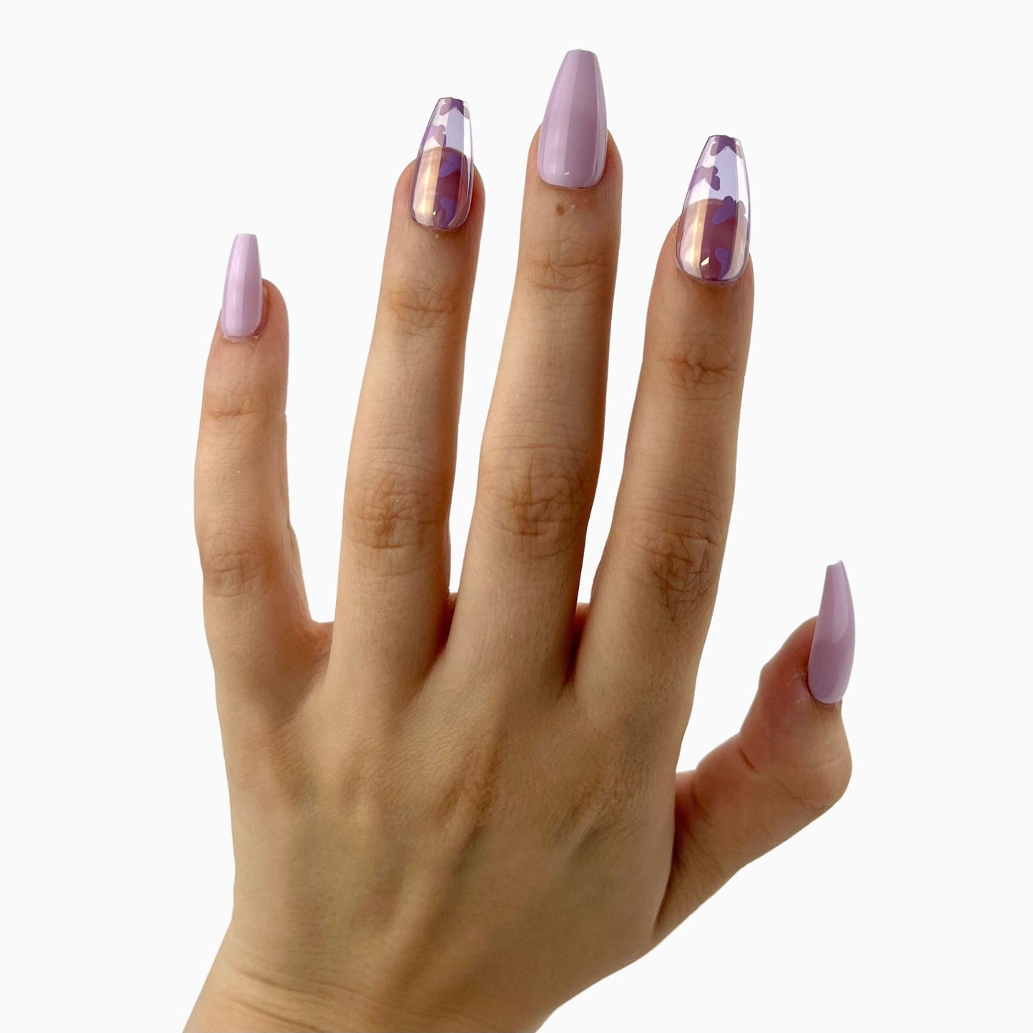 Purple violet butterfly coffin long press-on nails tekokynnet