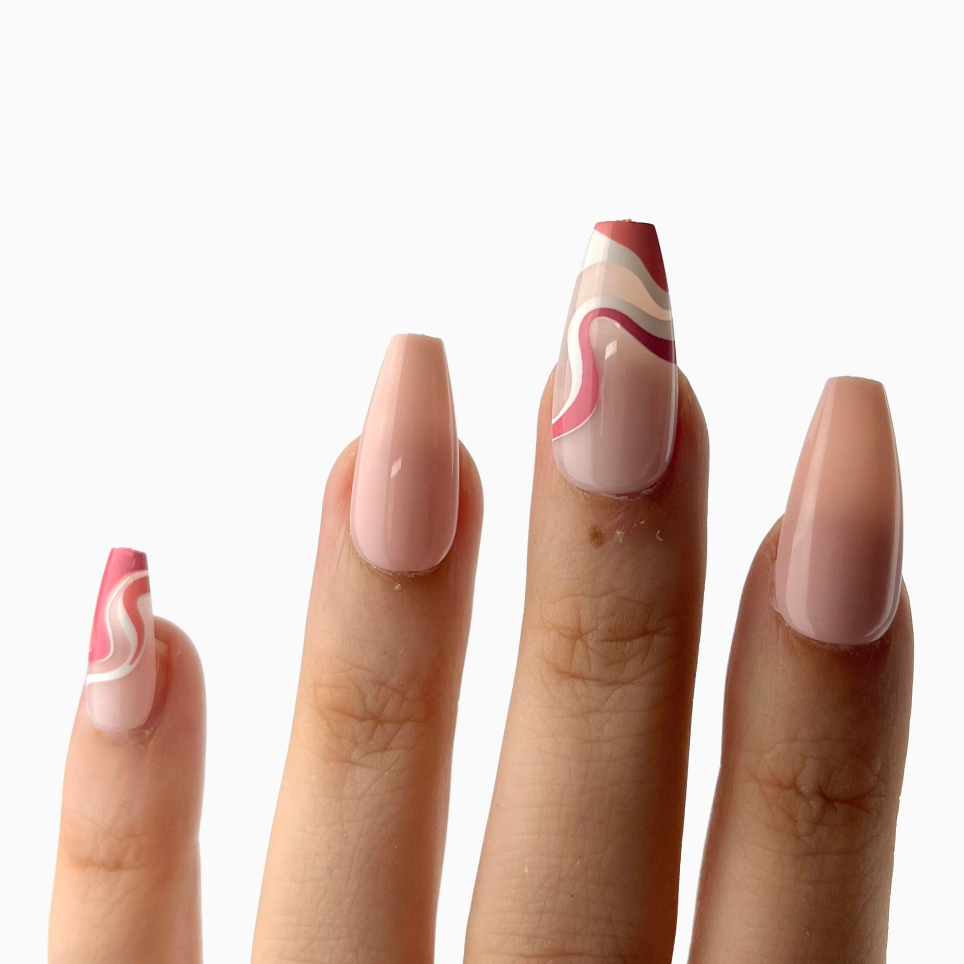 Trendy pink swirl long press-on nails tekokynnet