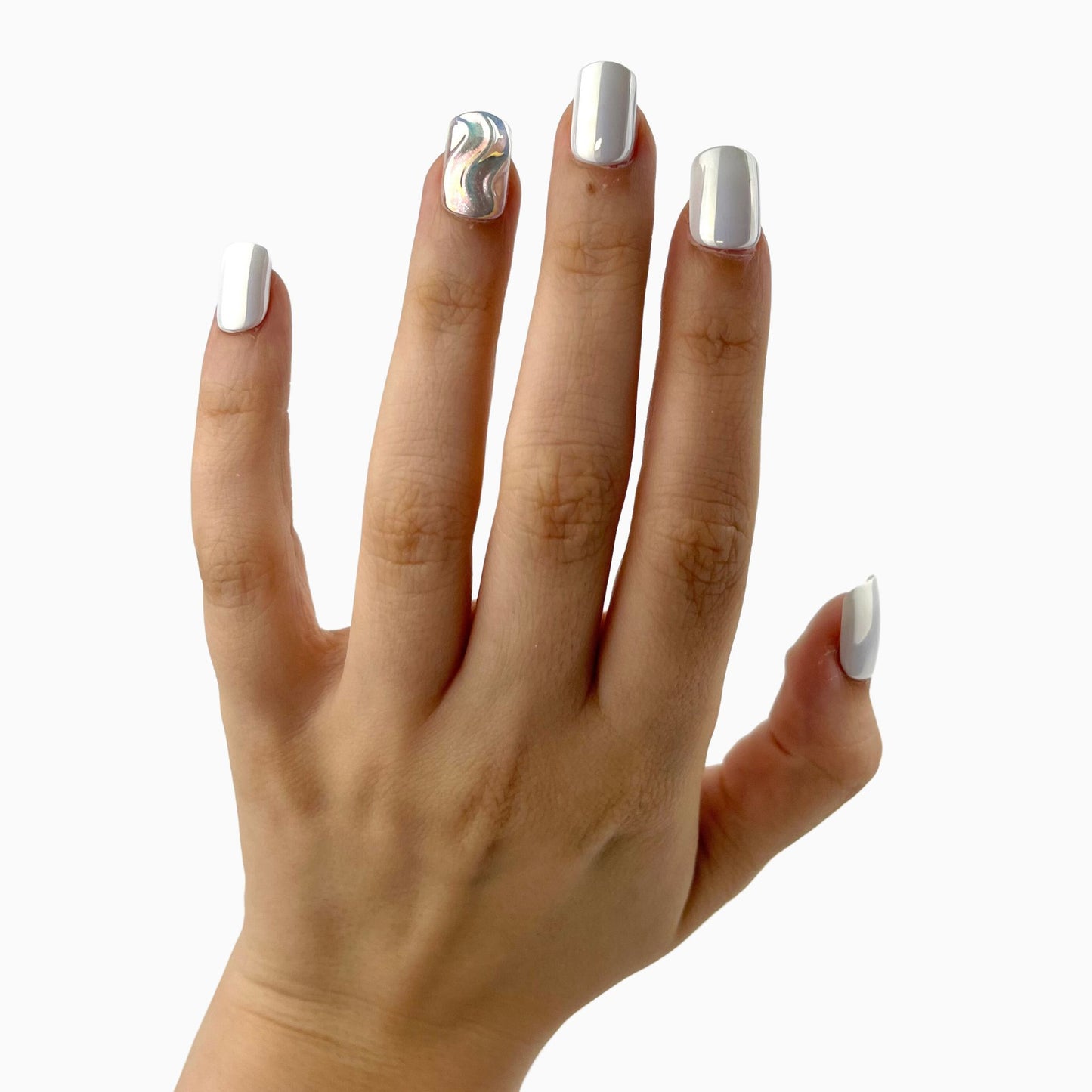 White short square press-on nails