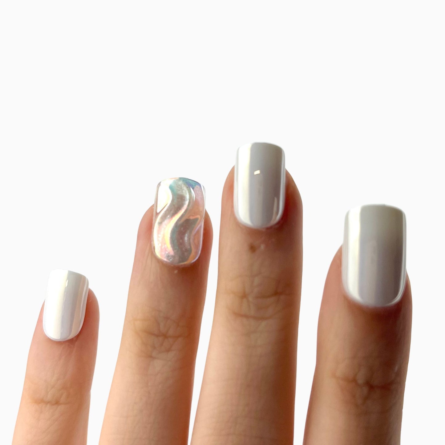 White short square press-on nails