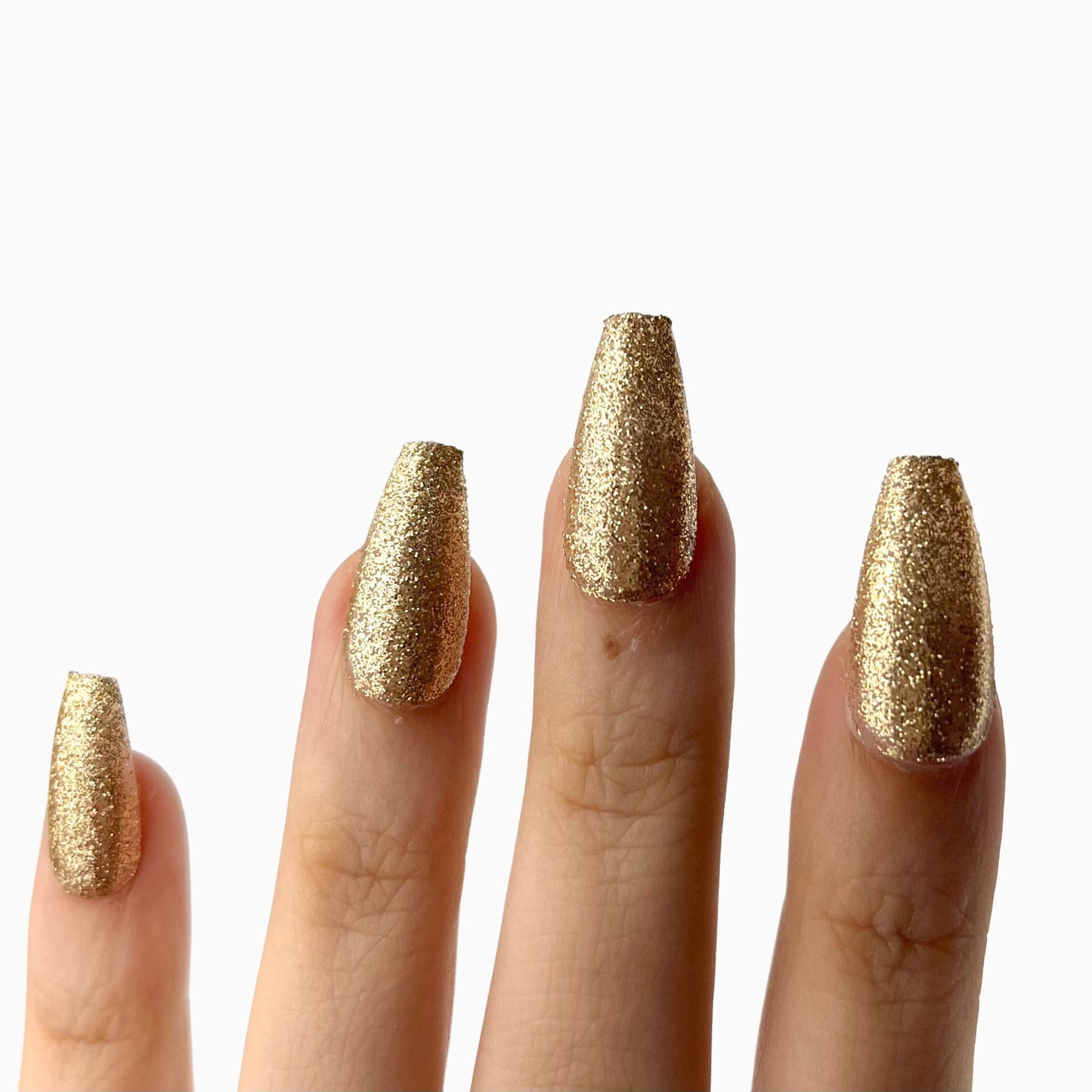 gold glitter long coffin press-on nails tekokynnet