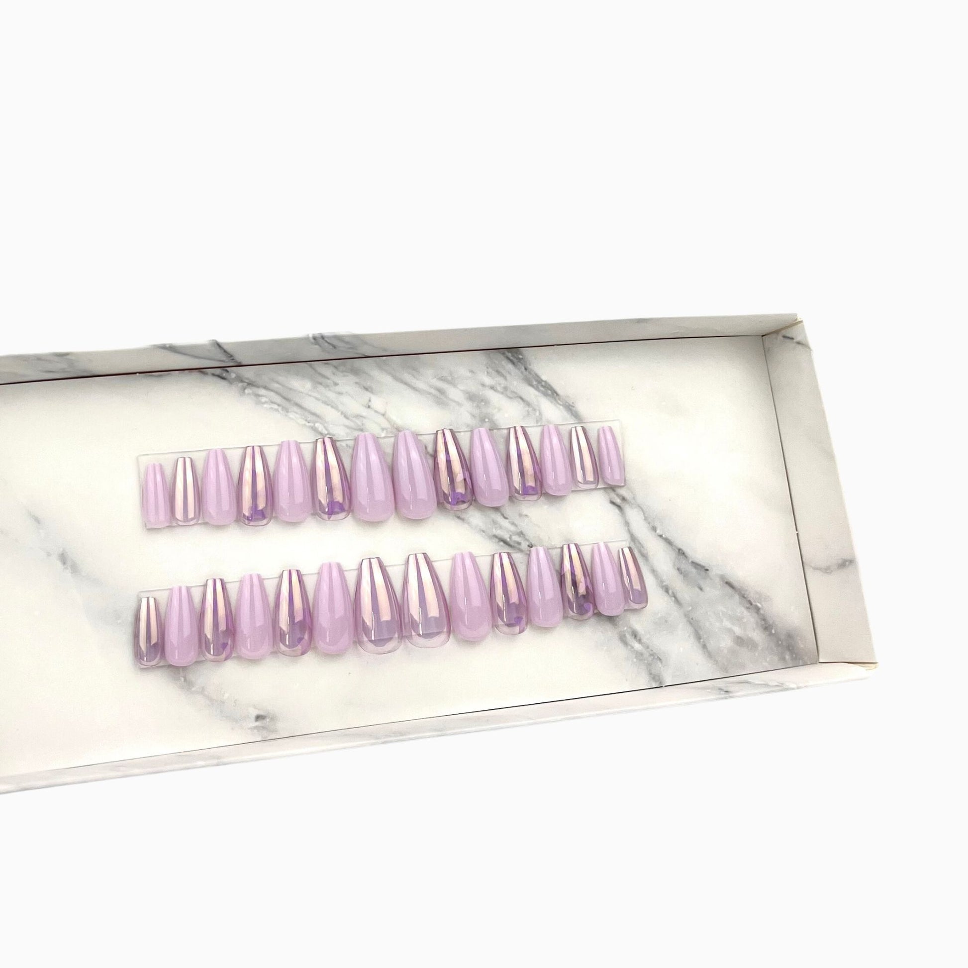 Purple violet butterfly coffin long press-on nails tekokynnet