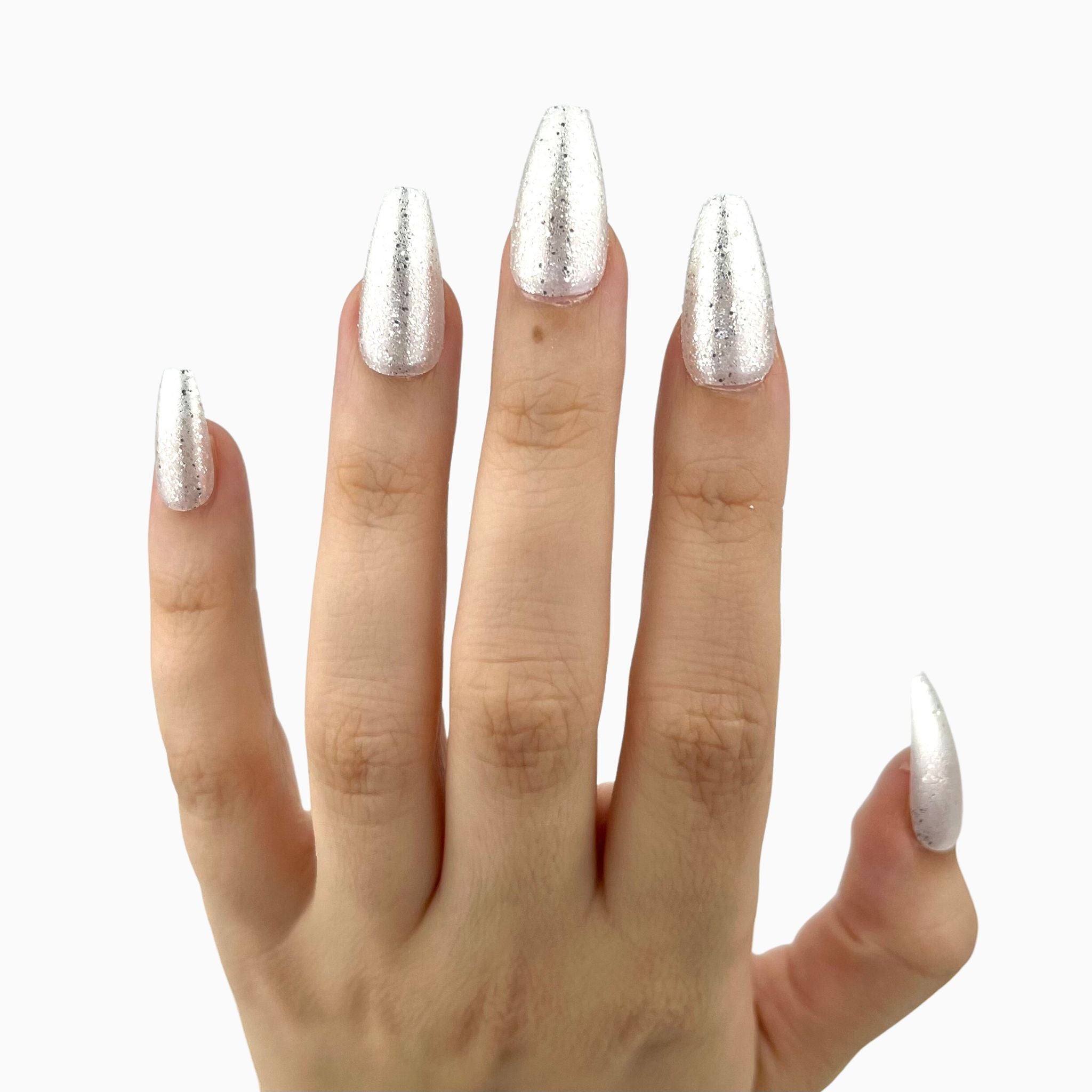 iMABC Silver Punk Metallic Press On False Nails Long Coffin Ballerina  Chrome Mirror Fake Nails Full Cover Acrylic Nail Tips with Glue Tape For  Women And Girls L5883-1